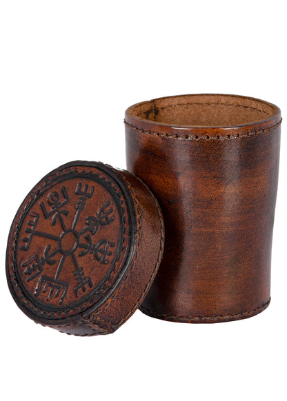Vegvisir Würfelbecher aus Leder mit Deckel, Braun