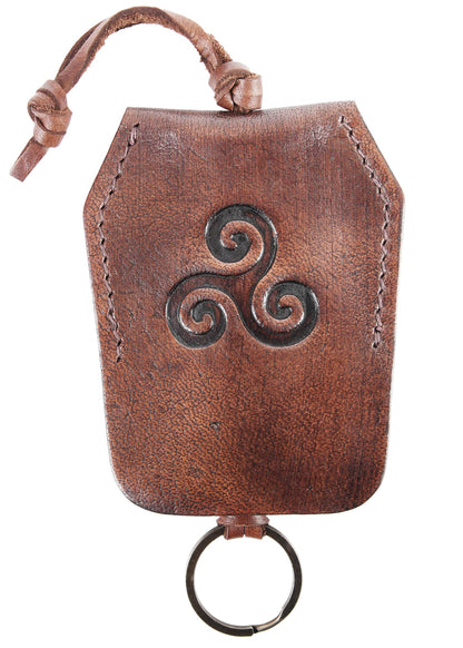 Rustikaler Leder Schlüsselanhänger mit Triskele, Braun