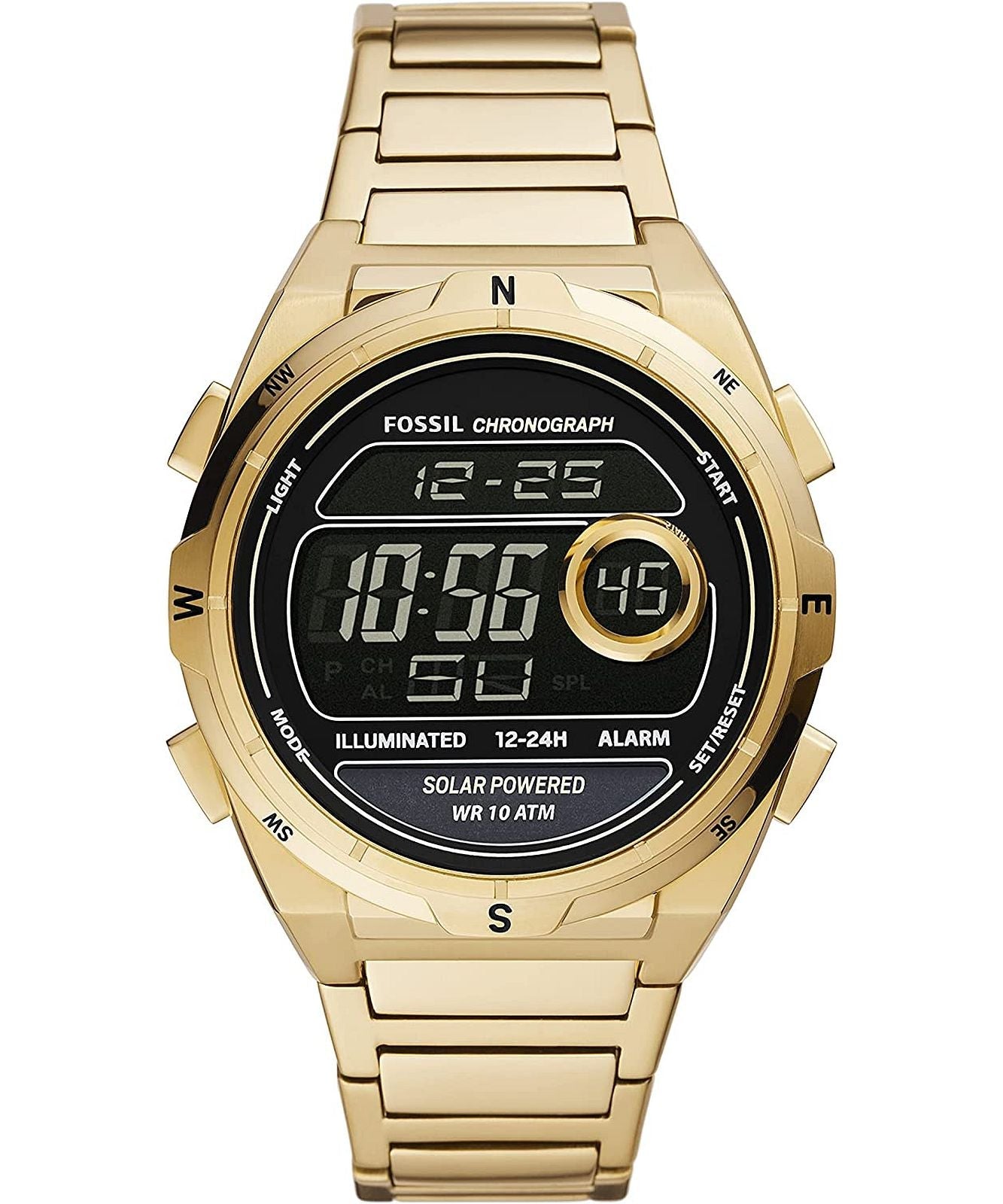 Fossil Everett Solar Powered Digital Gold Tone Stainless Steel Watch